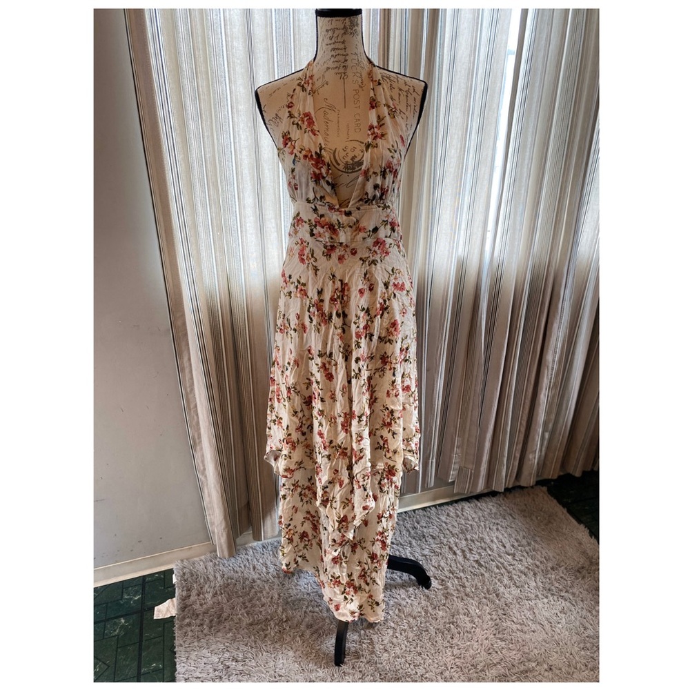 Halter A-line floral maxi dress